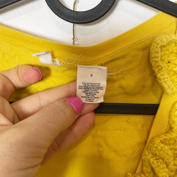 Anthropologie Moth Yellow Cardigan Sweater S Long Sleeve Knit Button Embroidered - Picture 4 of 8